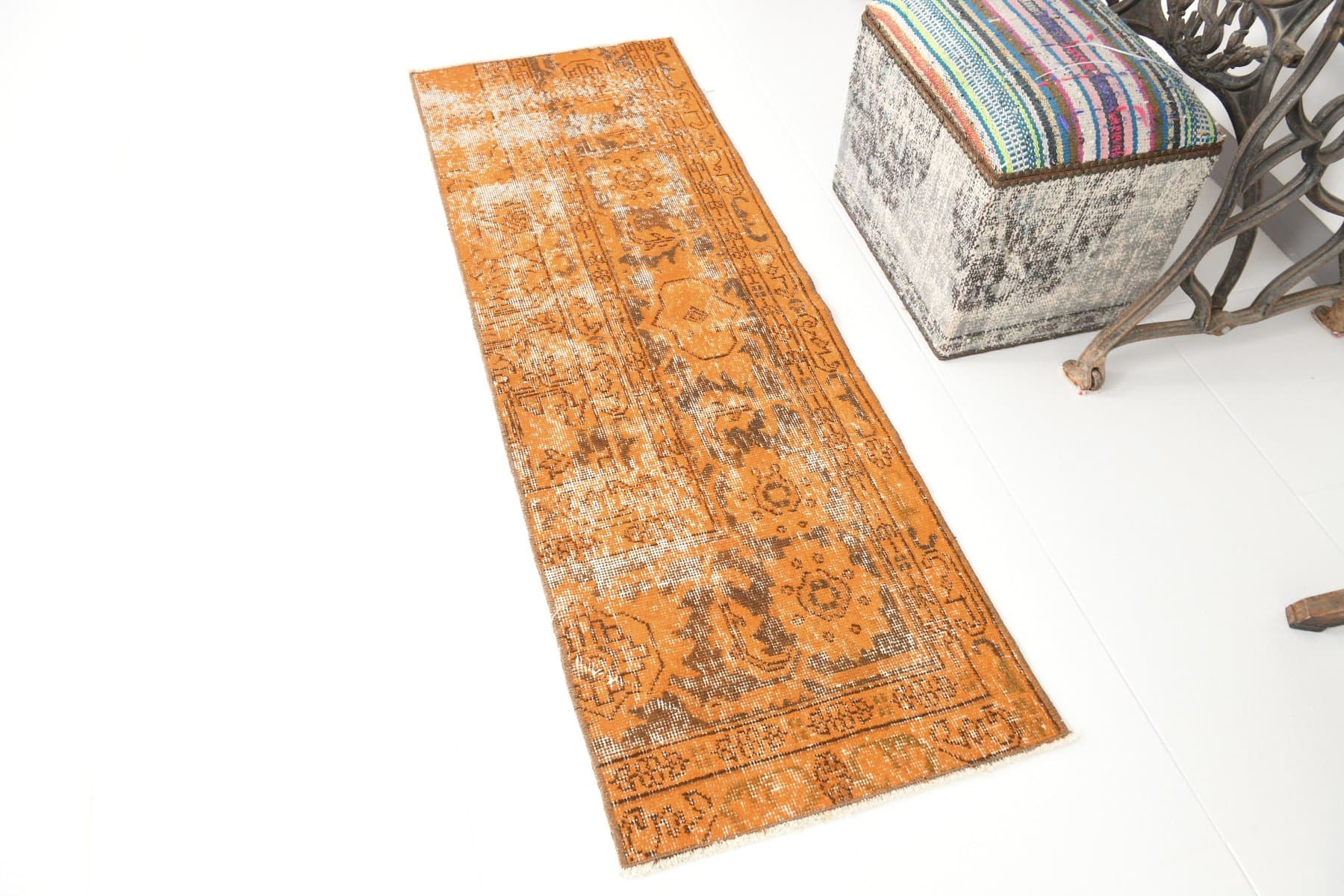 Runner Rug 166x55 cm, Orange, Wool, 1970s - 217264