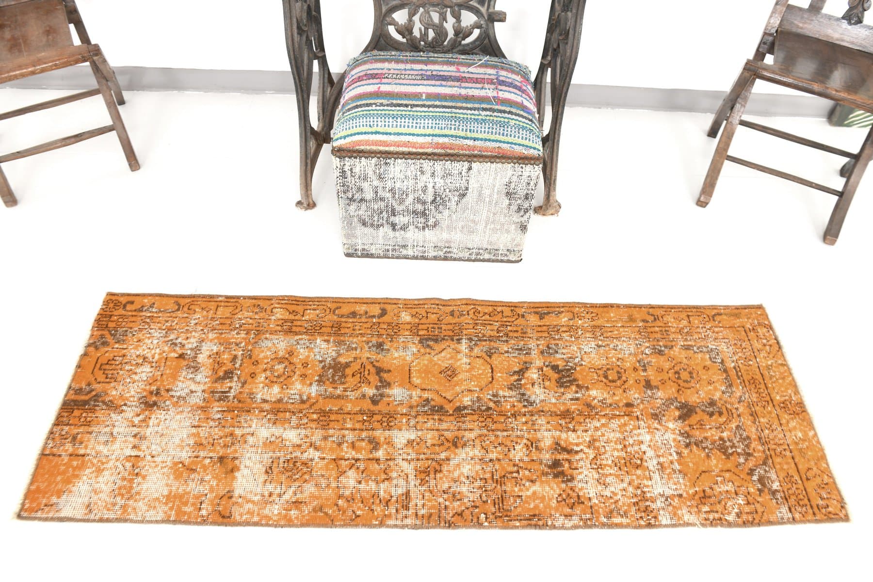 Runner Rug 166x55 cm, Orange, Wool, 1970s - 217257