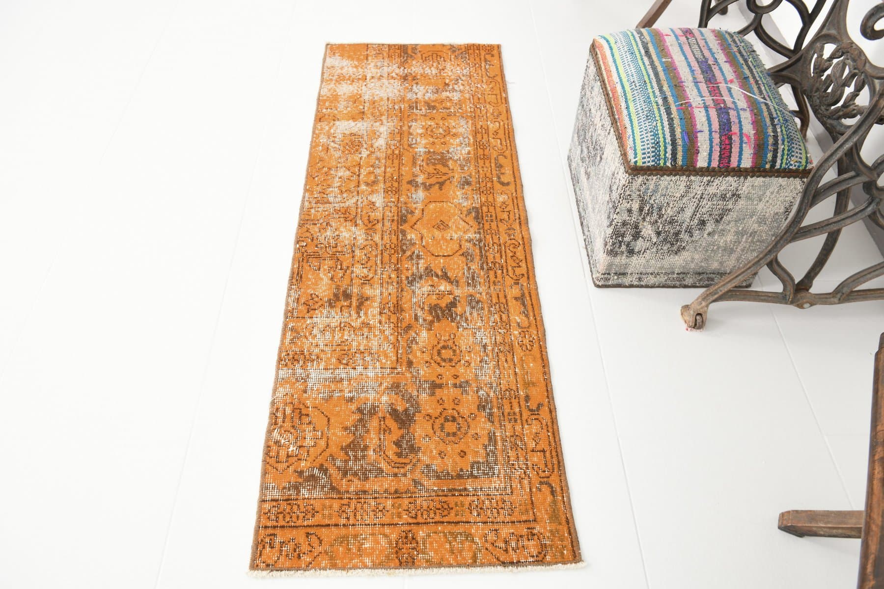 Runner Rug 166x55 cm, Orange, Wool, 1970s - 217256