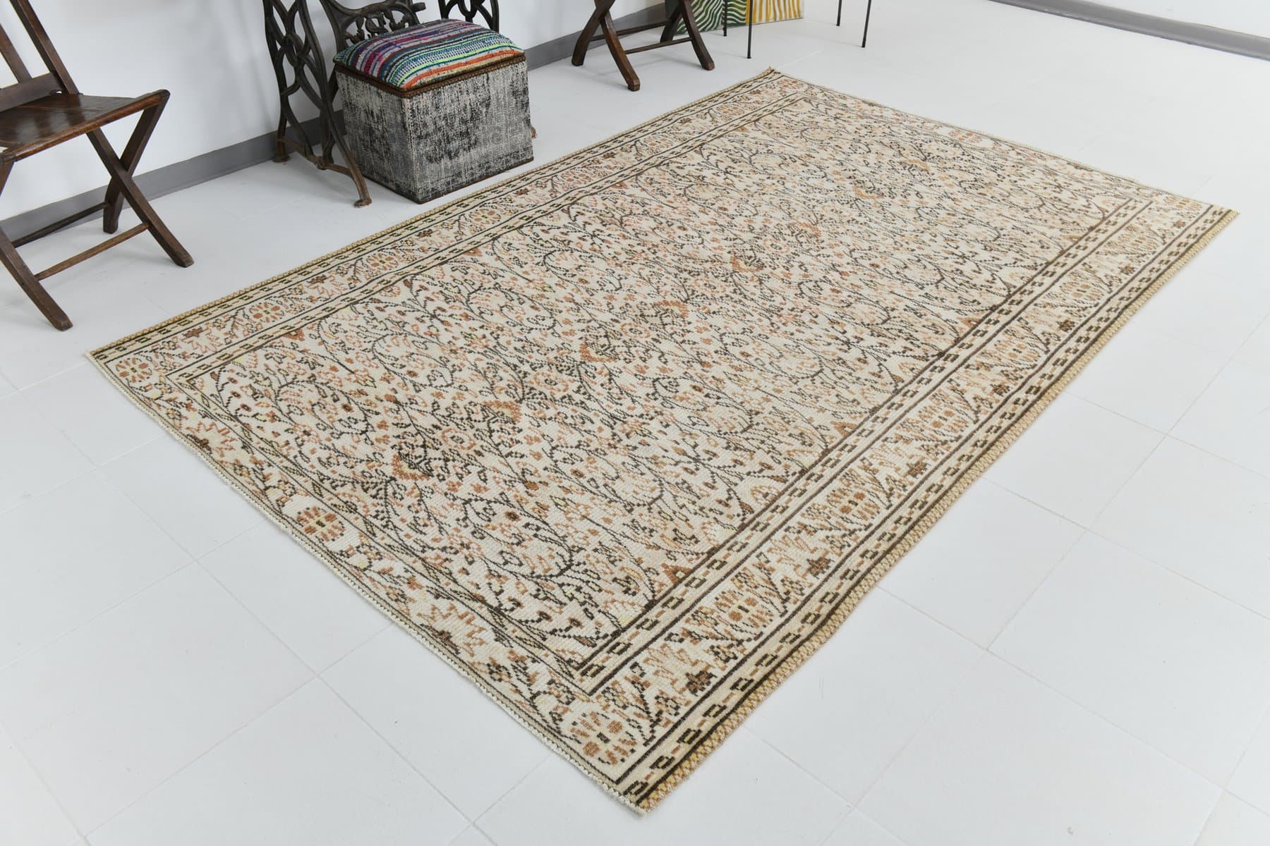 Rug 182x268 cm, beige, wool, 1970s - 217246