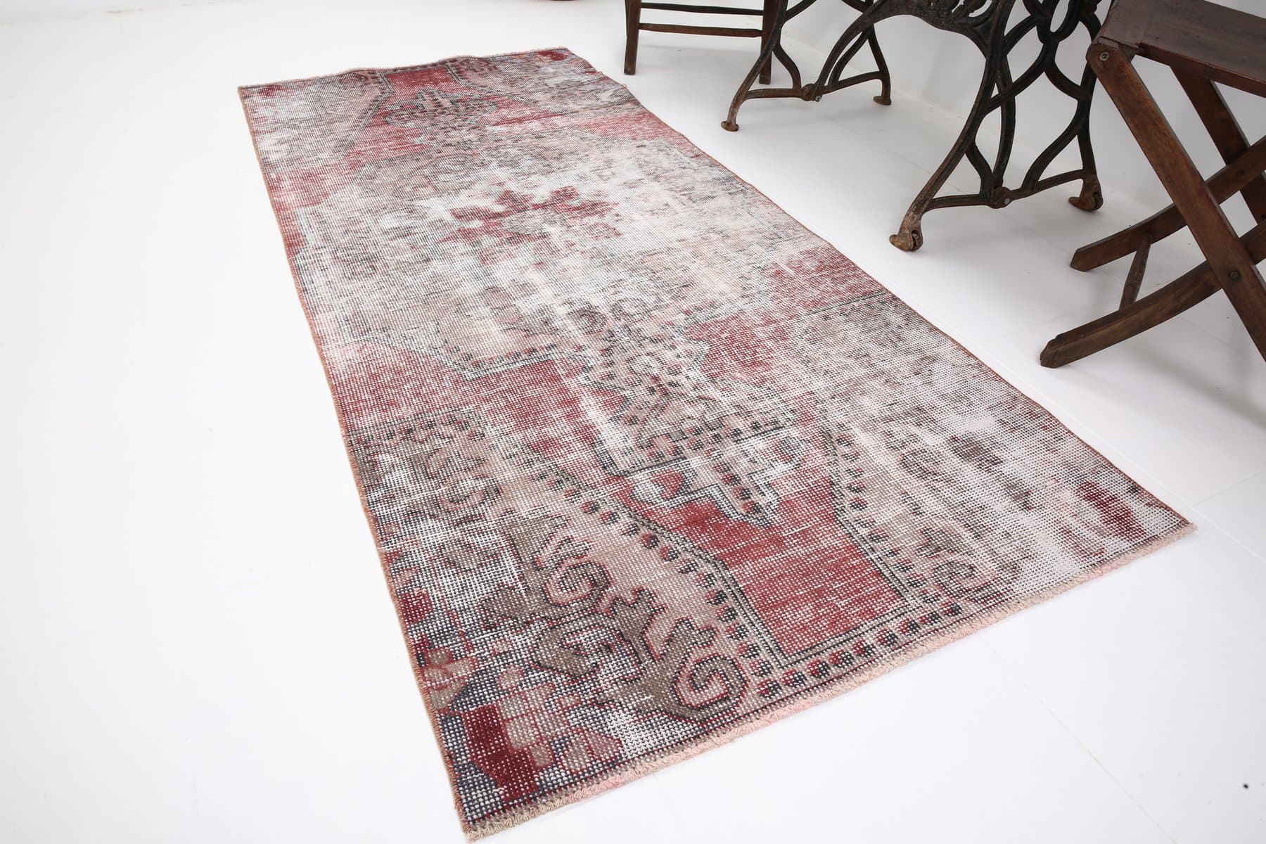 Dywan 216x95 cm, czerwony, beżowy, wełna, lata 70. - 217223