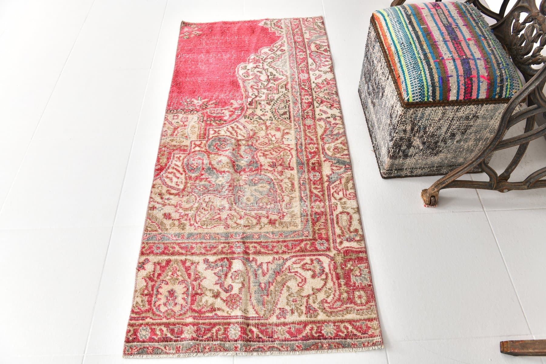 Runner 156x70 cm, Pink, Red, Wool, 1970s - 217212