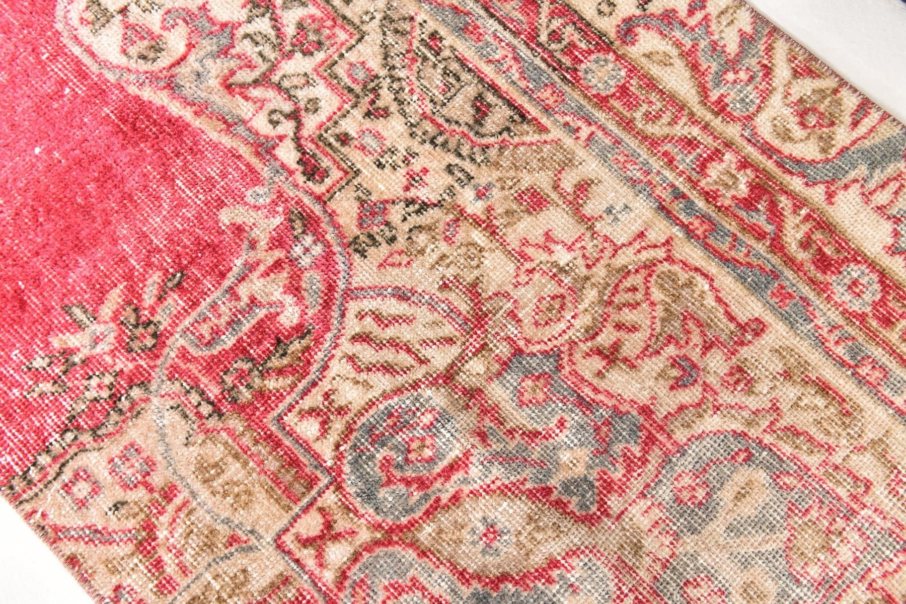 Runner 156x70 cm, Pink, Red, Wool, 1970s - 217214