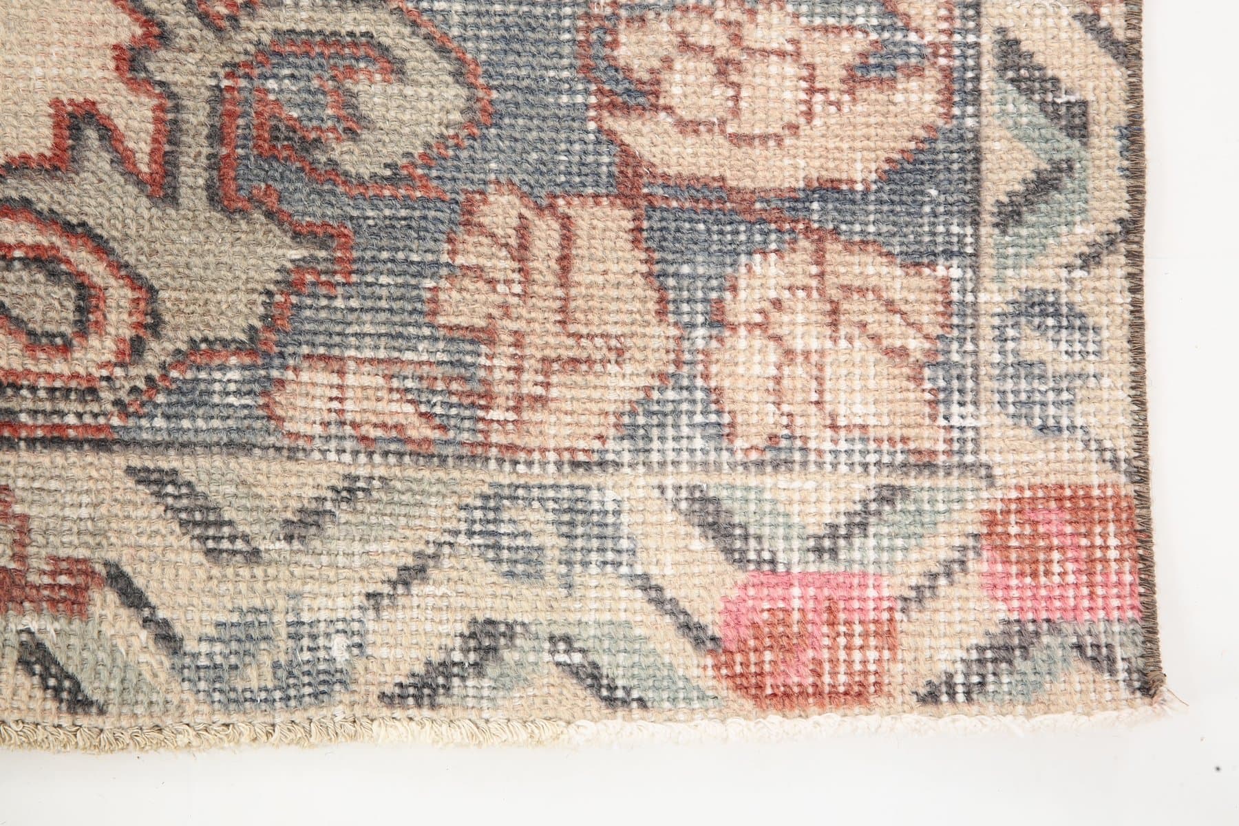 Rug 220x126 cm, Cream, Pink, Wool, 1970s - 217207