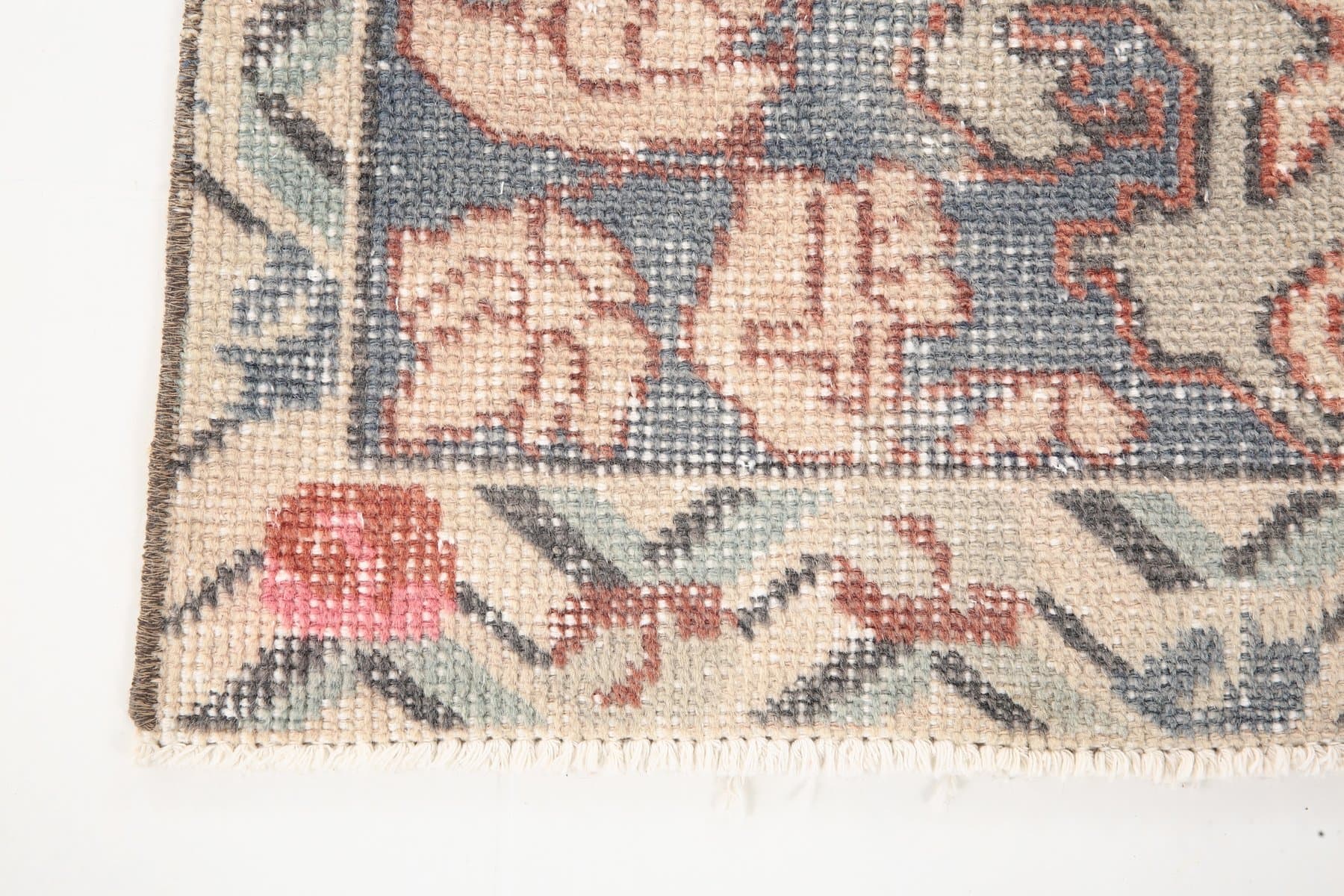 Rug 220x126 cm, Cream, Pink, Wool, 1970s - 217206