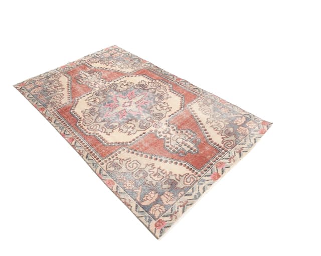 Rug 220x126 cm, Cream, Pink, Wool, 1970s - DIMENSION