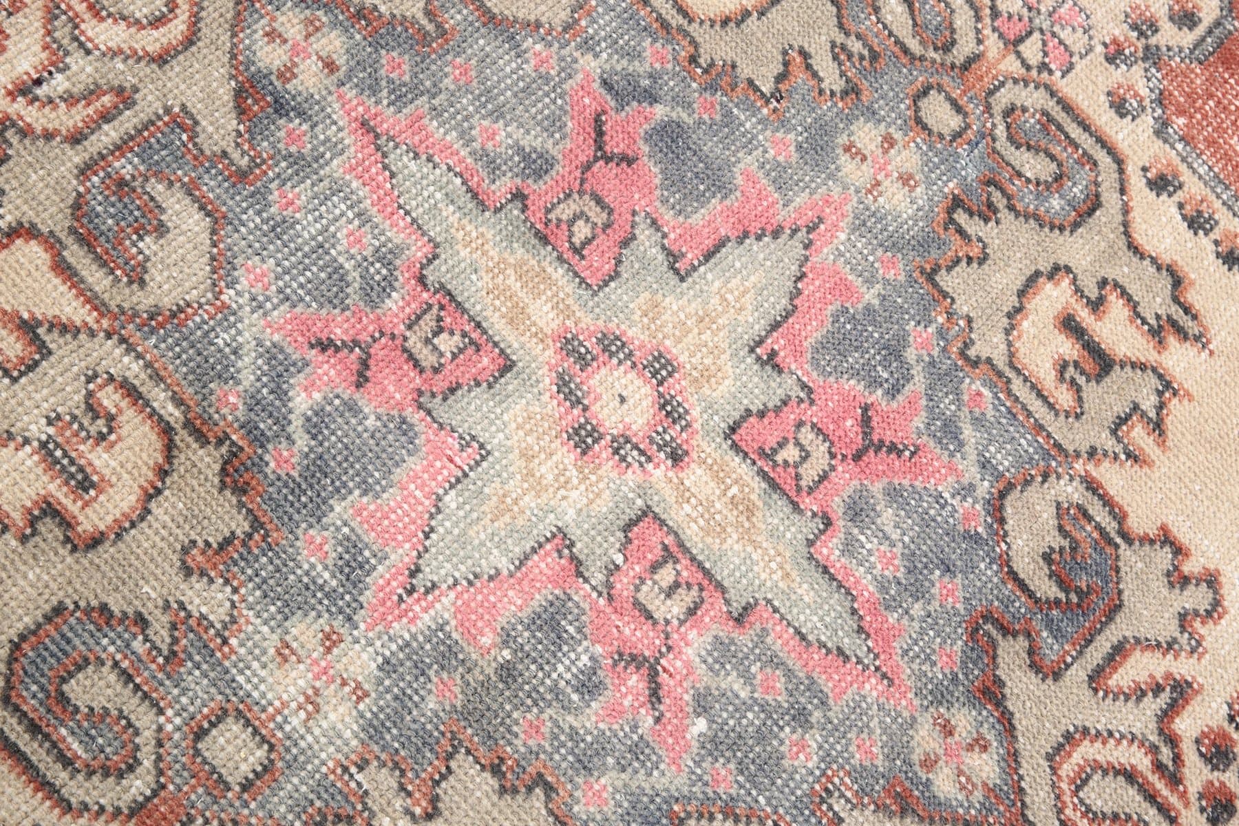 Rug 220x126 cm, Cream, Pink, Wool, 1970s - 217205