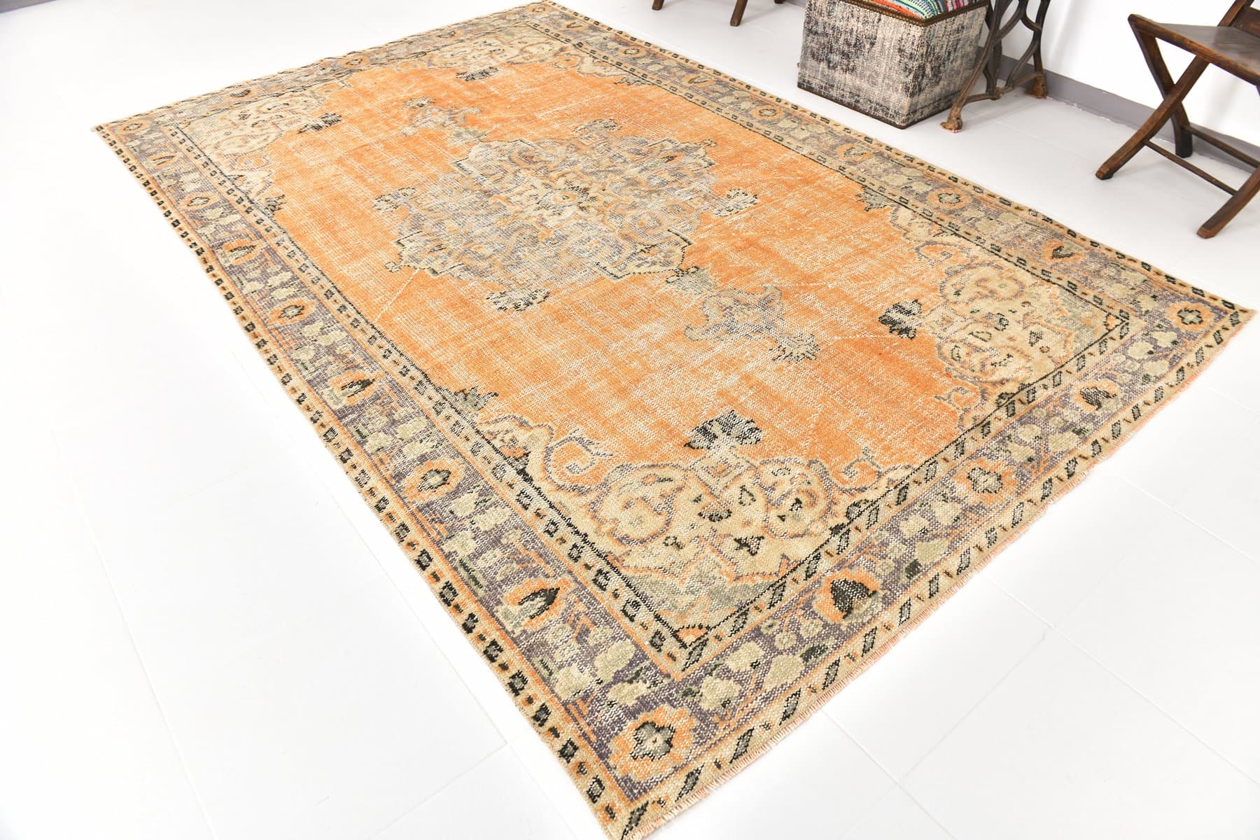 Rug 194x304 cm, orange, wool, 1970s - 217168