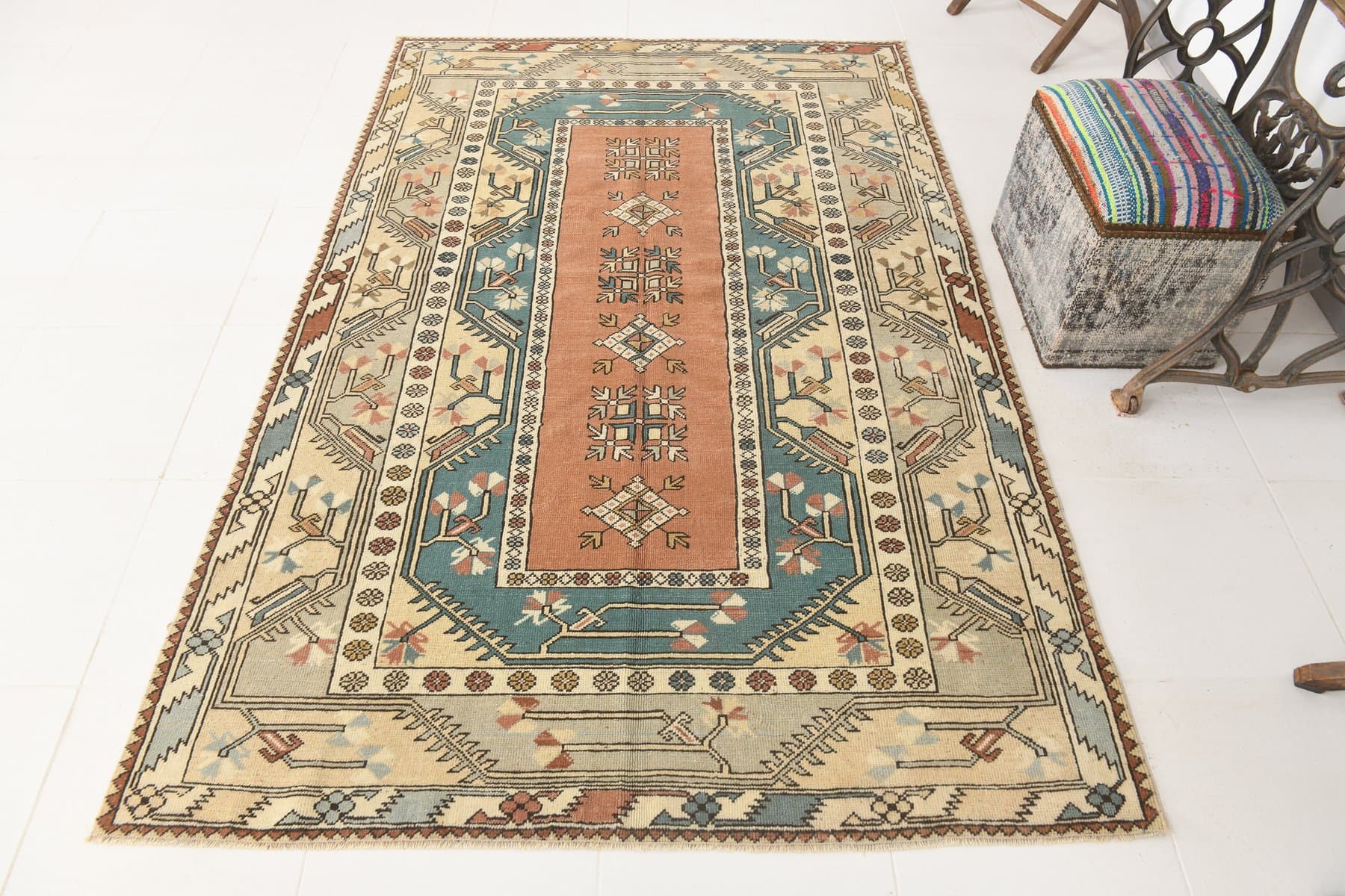 Dywan 146x227 cm, beżowy, wełna, lata 70. - 217150