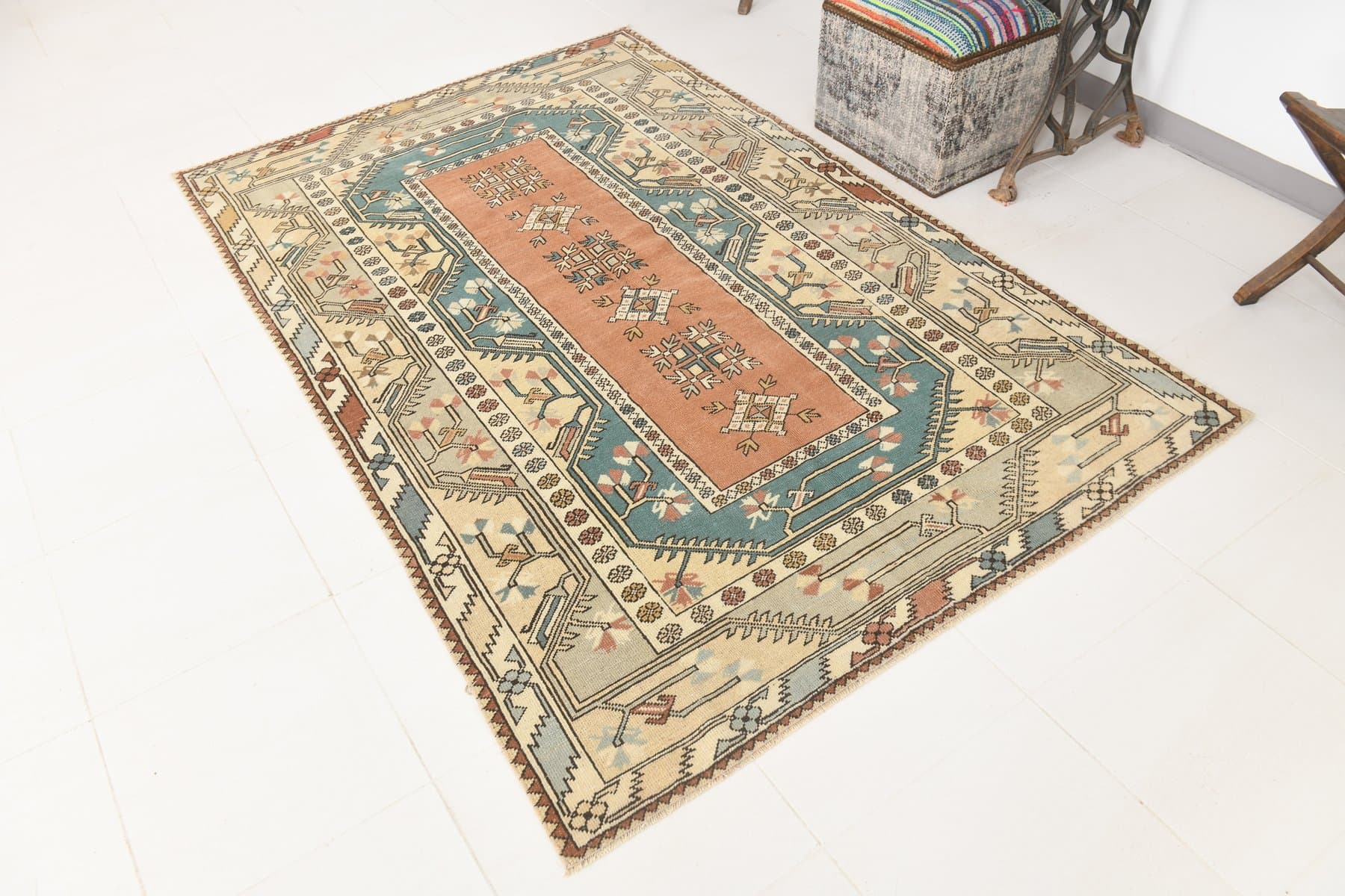 Dywan 146x227 cm, beżowy, wełna, lata 70. - 217158