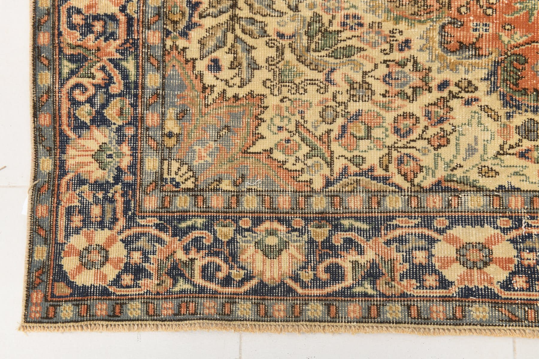 Rug 288x199 cm, Orange, Navy Blue, Wool, 1970s - 217116