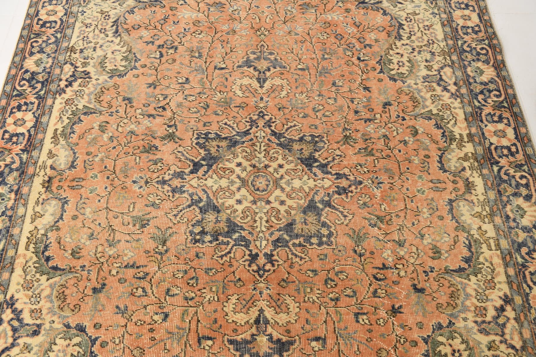 Rug 288x199 cm, Orange, Navy Blue, Wool, 1970s - 217114