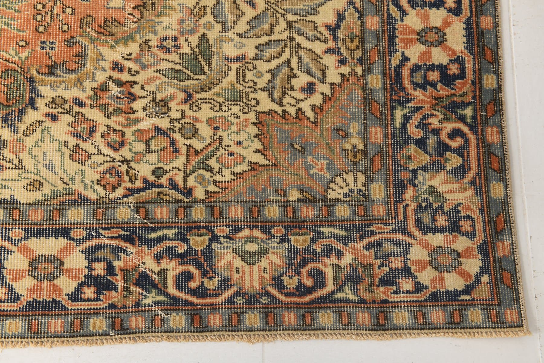 Rug 288x199 cm, Orange, Navy Blue, Wool, 1970s - 217117