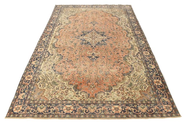 Rug 288x199 cm, Orange, Navy Blue, Wool, 1970s - DIMENSION