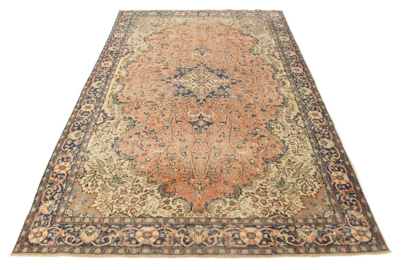 Dywan 288x199 cm, pomarańczowy, granatowy, wełna, lata 70.