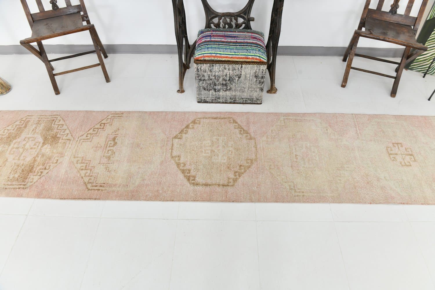 Chodnik 327x70 cm, różowy, wełna, lata 70. - 217091