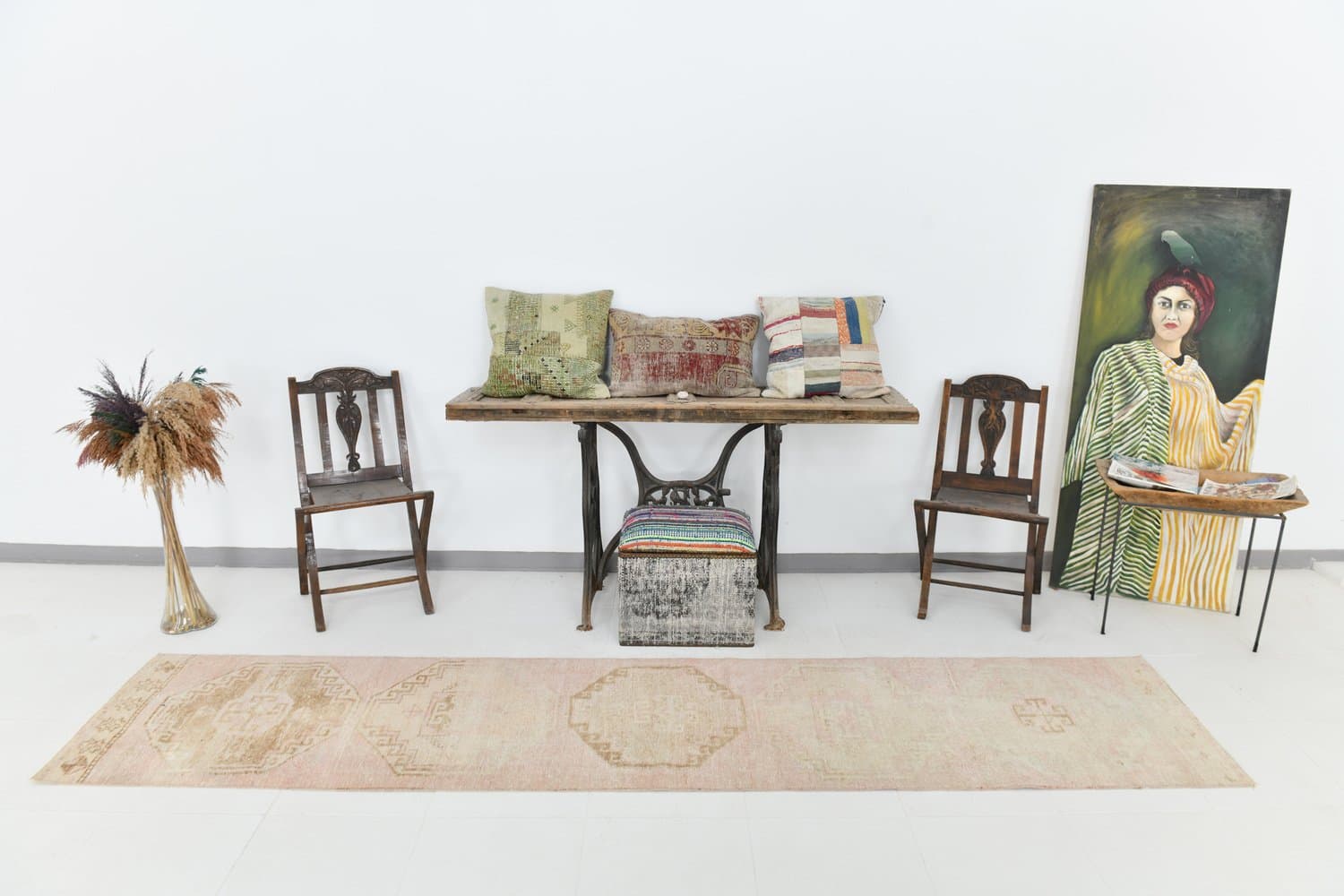 Chodnik 327x70 cm, różowy, wełna, lata 70. - 217092