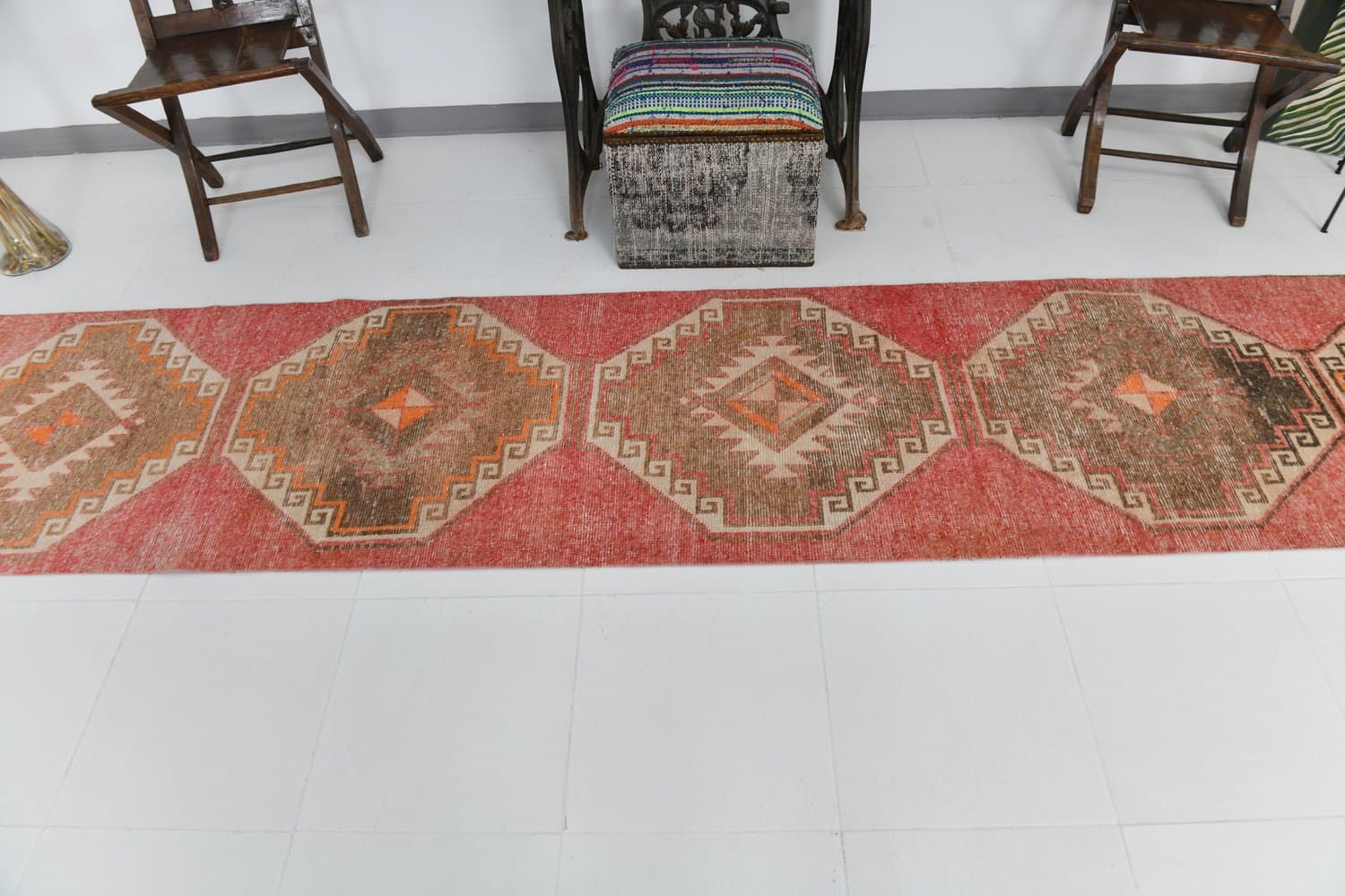 Chodnik 75x357 cm, czerwony, wełna, lata 70. - 217079