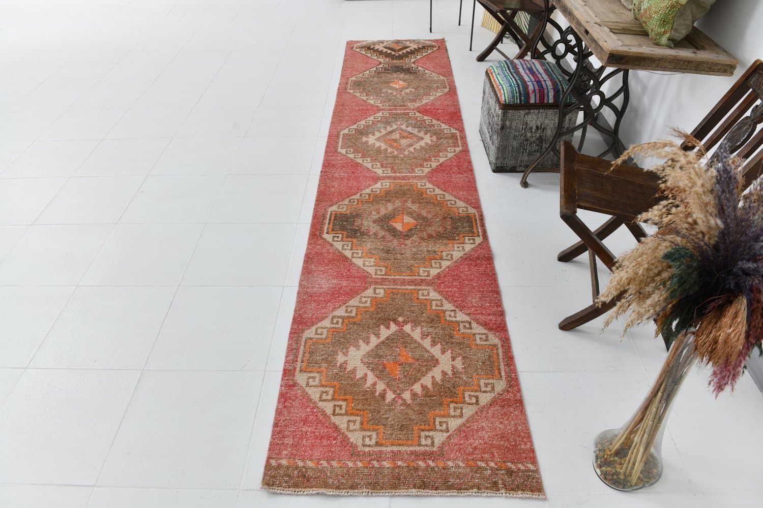 Chodnik 75x357 cm, czerwony, wełna, lata 70. - 217078