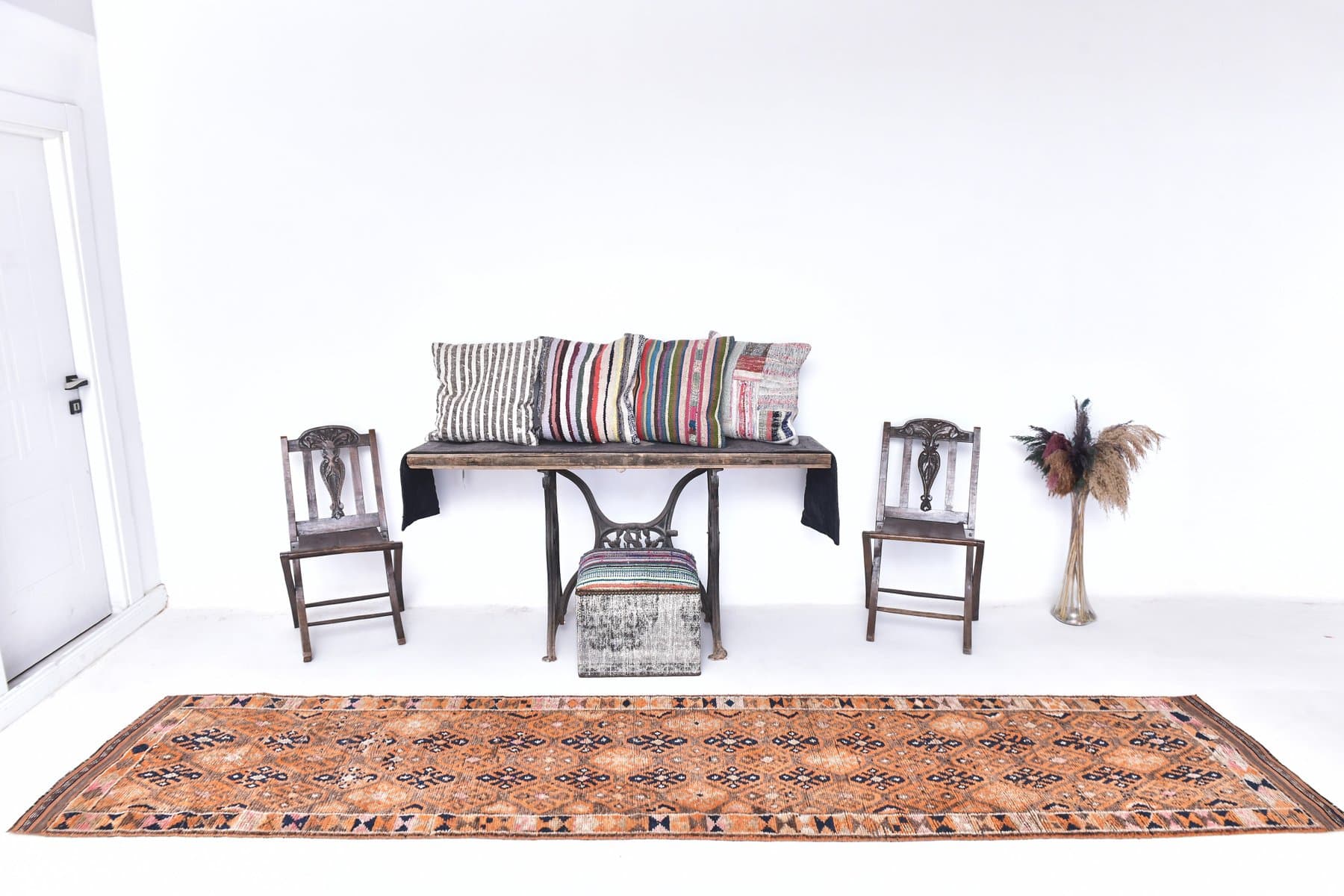 Runner 82x374 cm, orange, navy blue, wool, 1970s - 217058