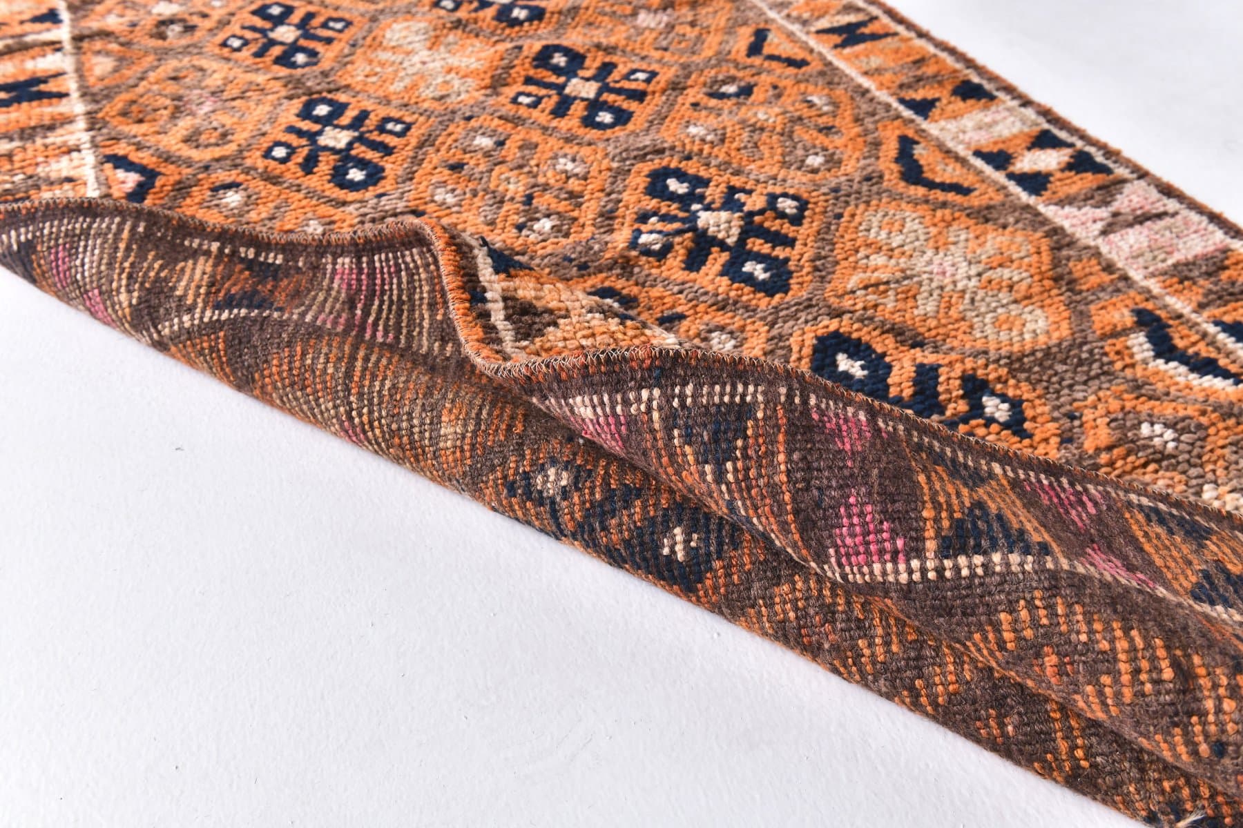 Runner 82x374 cm, orange, navy blue, wool, 1970s - 217063