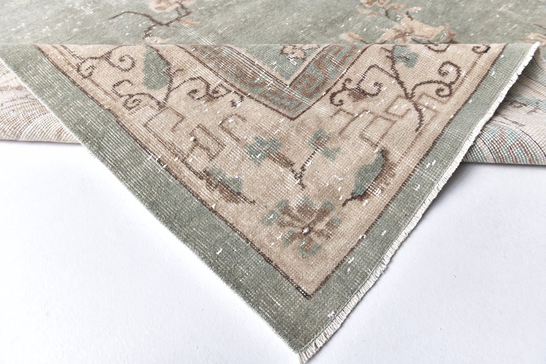 Rug 298x203 cm, Green, Beige, Wool, 1970s - 217047