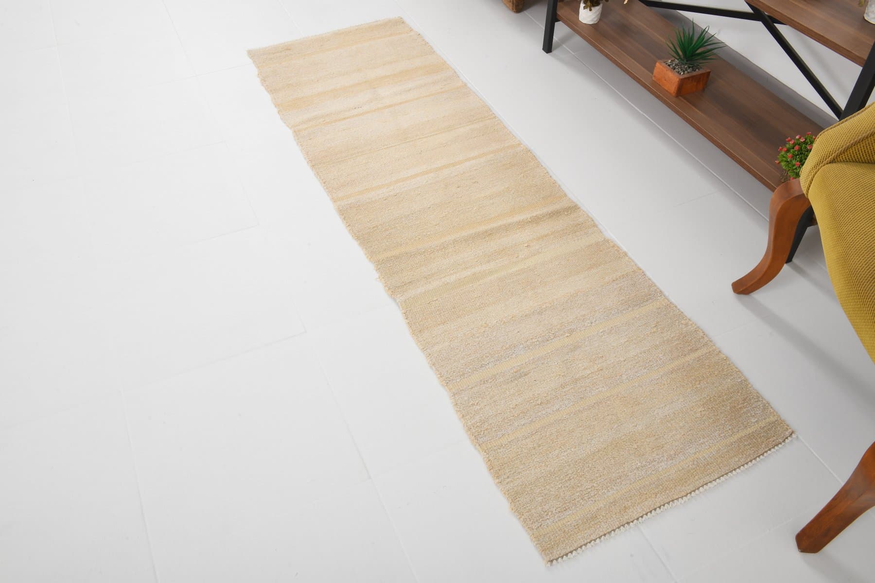 Chodnik 198x58 cm, beżowy, konopie, lata 70. - 216957