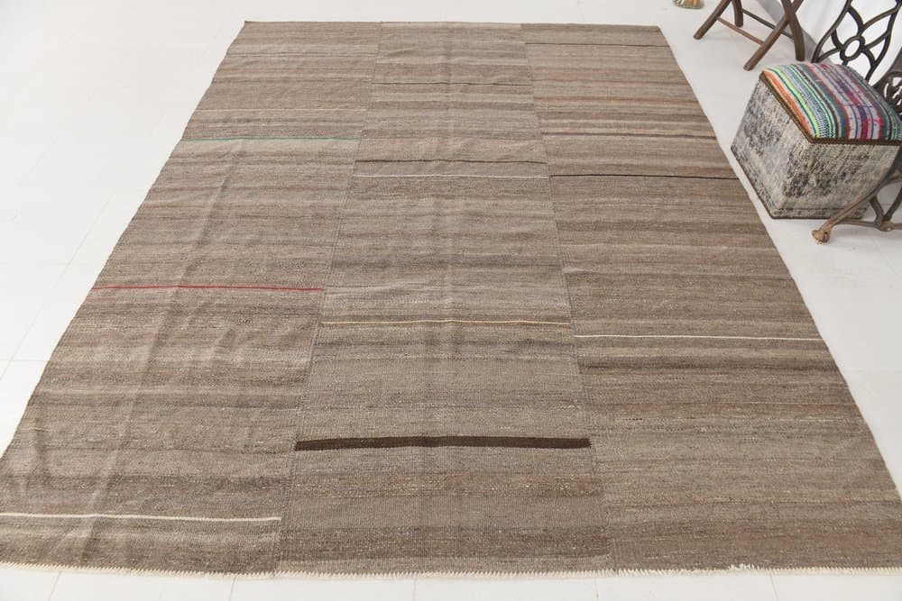 Kilim 226x291 cm, brązowy, wełna, Turcja, lata 80. - 216935