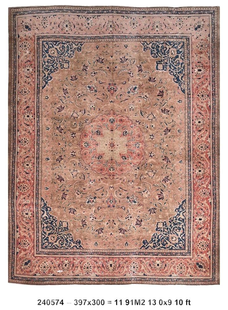 Rug 397x300 cm, brown, wool, Turkey, 1960s