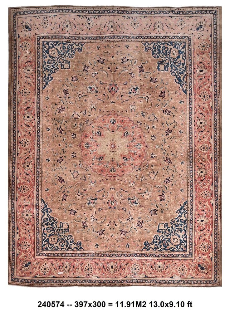 Rug 397x300 cm, brown, wool, Turkey, 1960s - 216923