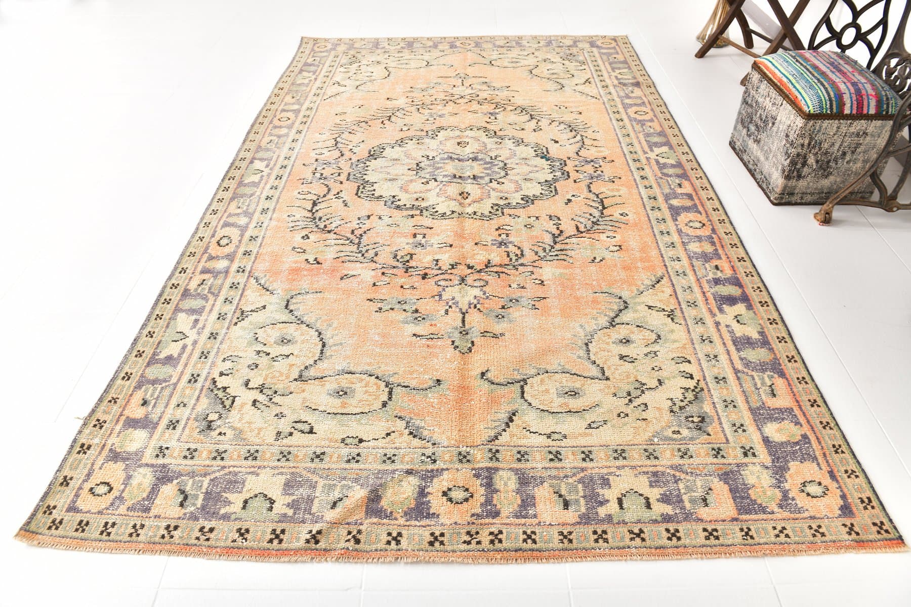 Dywan 183x305 cm, pomarańczowy, beżowy, wełna, Turcja, lata 70. - 216887