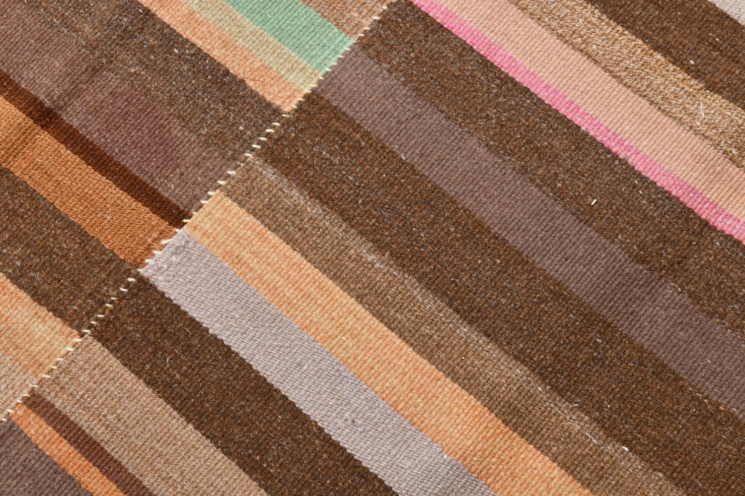 Kilim 291x210 cm, brązowy, zielony, wełna, Turcja, lata 70. - 216864