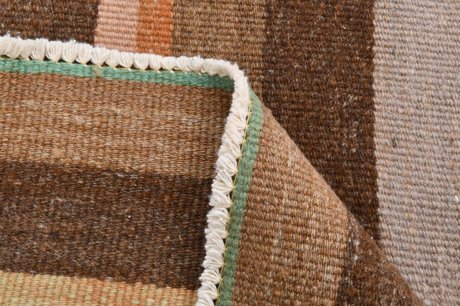 Kilim 291x210 cm, brązowy, zielony, wełna, Turcja, lata 70. - 216868