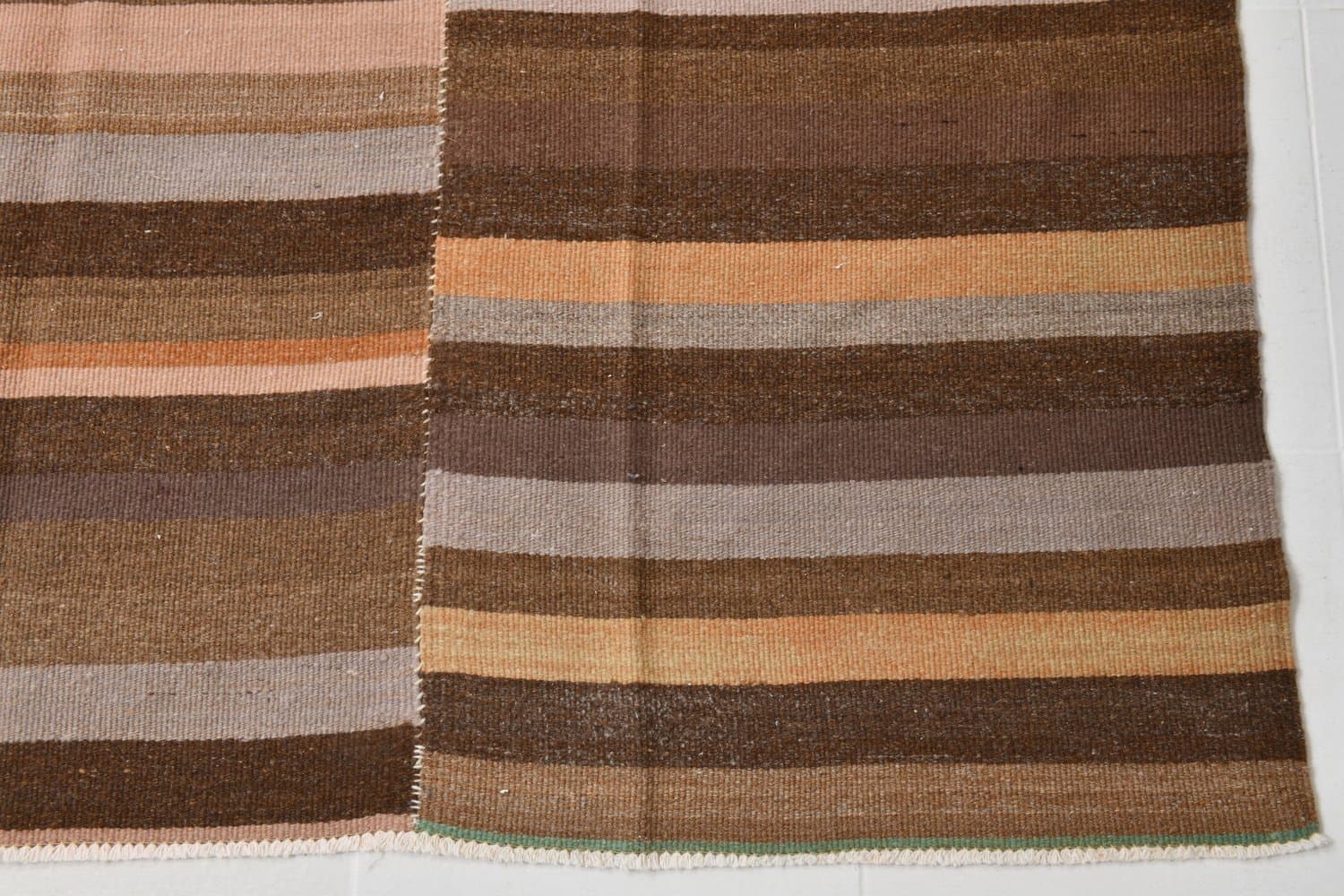 Kilim 291x210 cm, brązowy, zielony, wełna, Turcja, lata 70. - 216867