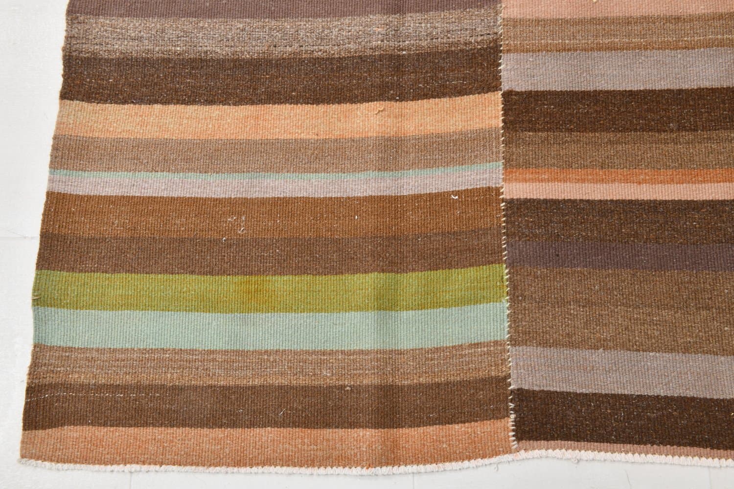 Kilim 291x210 cm, brązowy, zielony, wełna, Turcja, lata 70. - 216866