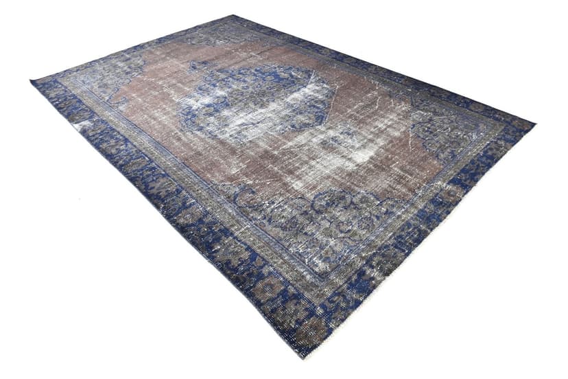 Dywan 320x218 cm, srebrny, granatowy, wełna, lata 70.