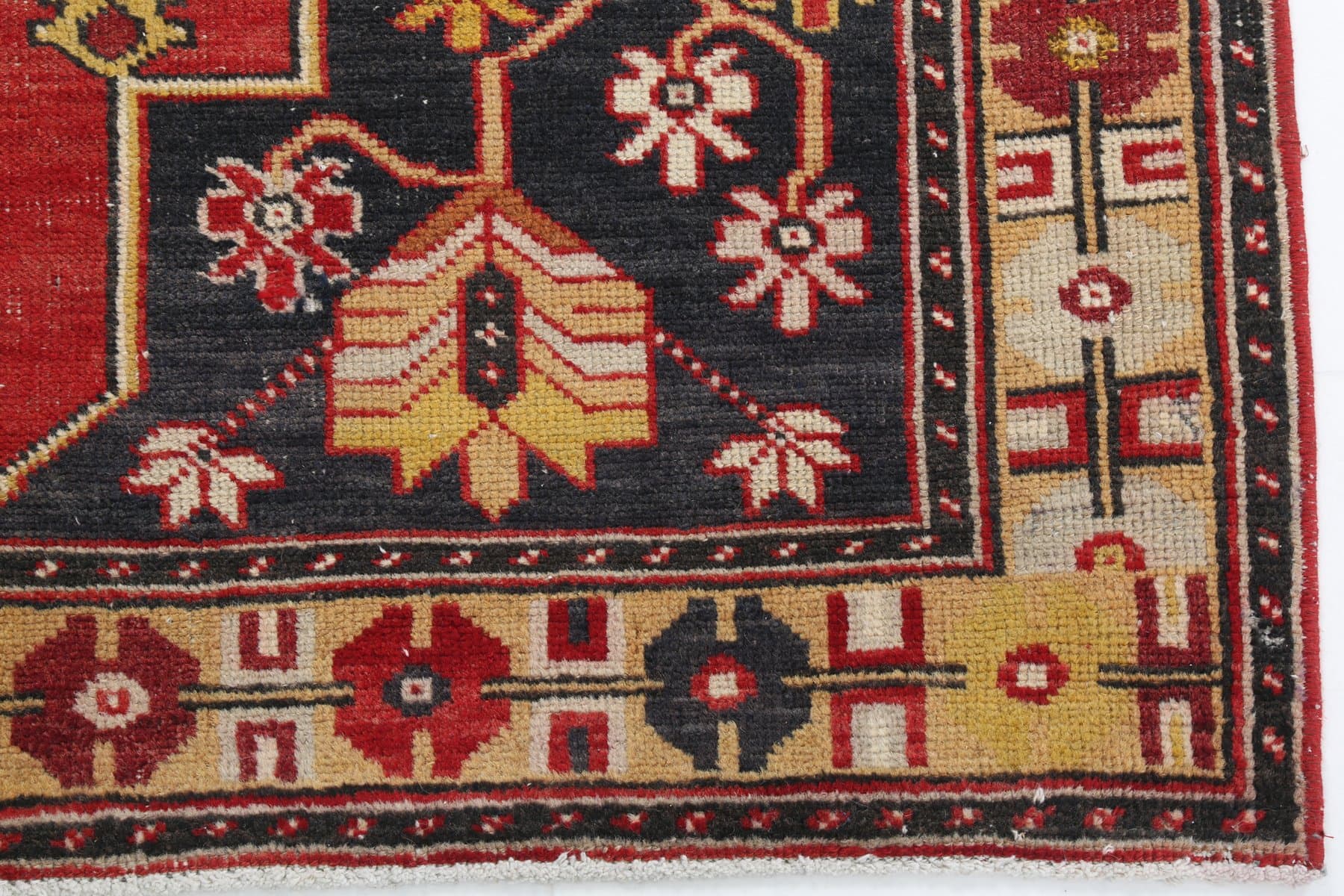 Dywan 123x248 cm, czerwony, beżowy, wełna, lata 70. - 216756