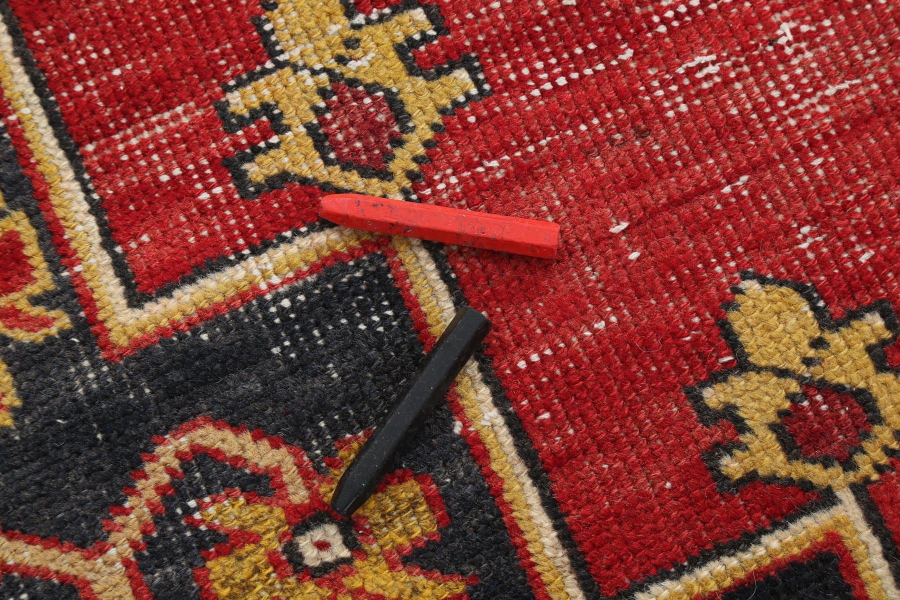 Dywan 123x248 cm, czerwony, beżowy, wełna, lata 70. - 216753