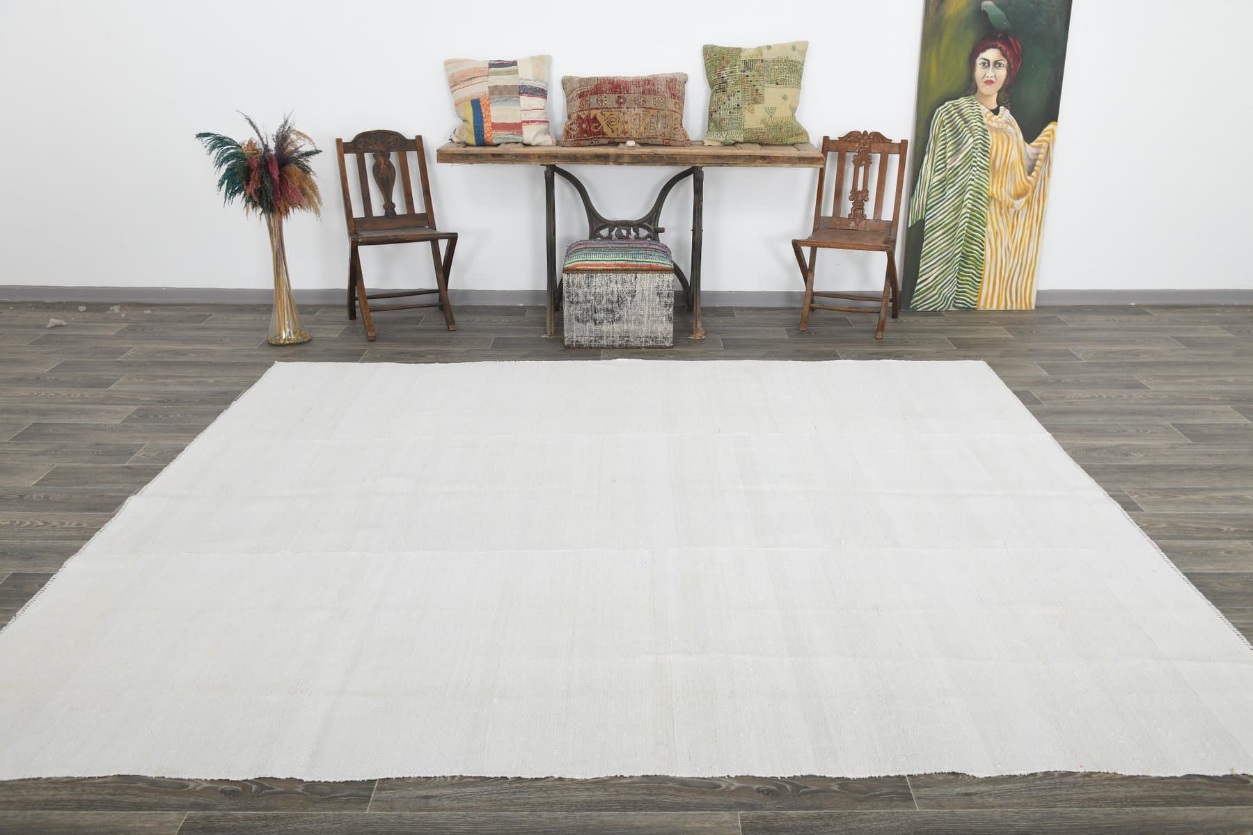 Kilim 278x240 cm, beżowy, konopie, lata 70. - 215977