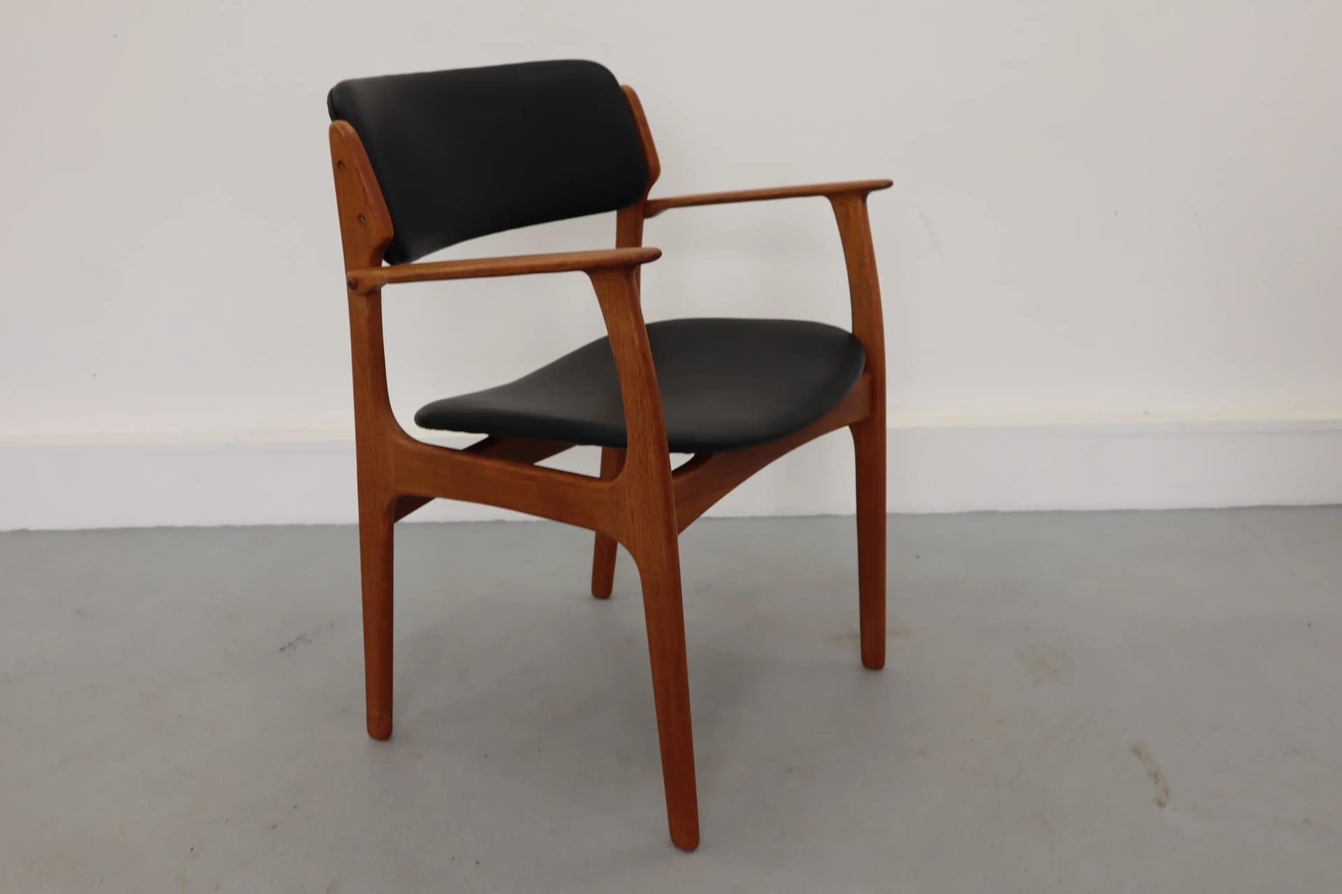 Chair, brown teak, black leather, by E. Buch, Denmark, 1960s. - 15820