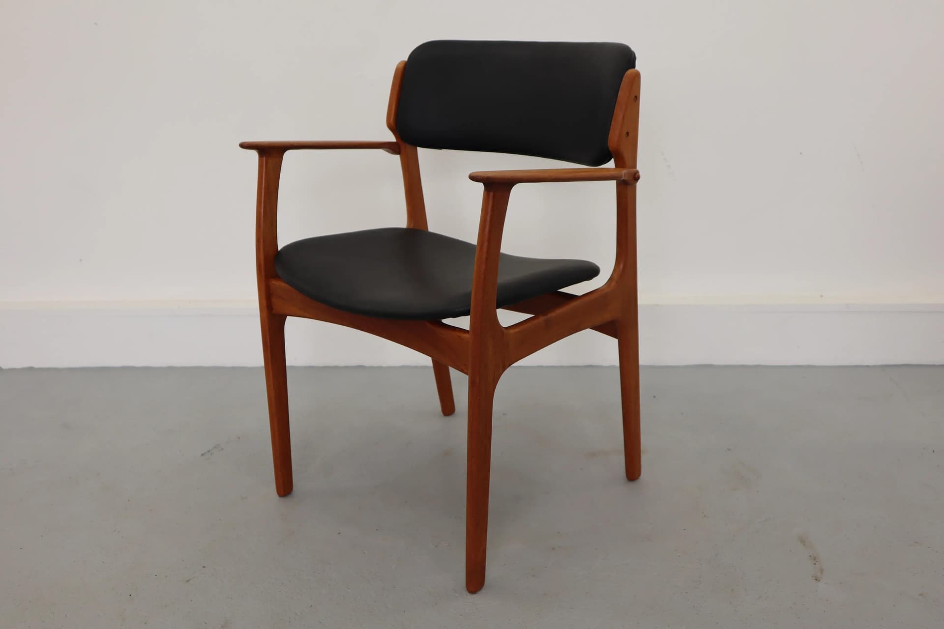 Chair, brown teak, black leather, by E. Buch, Denmark, 1960s. - 15824