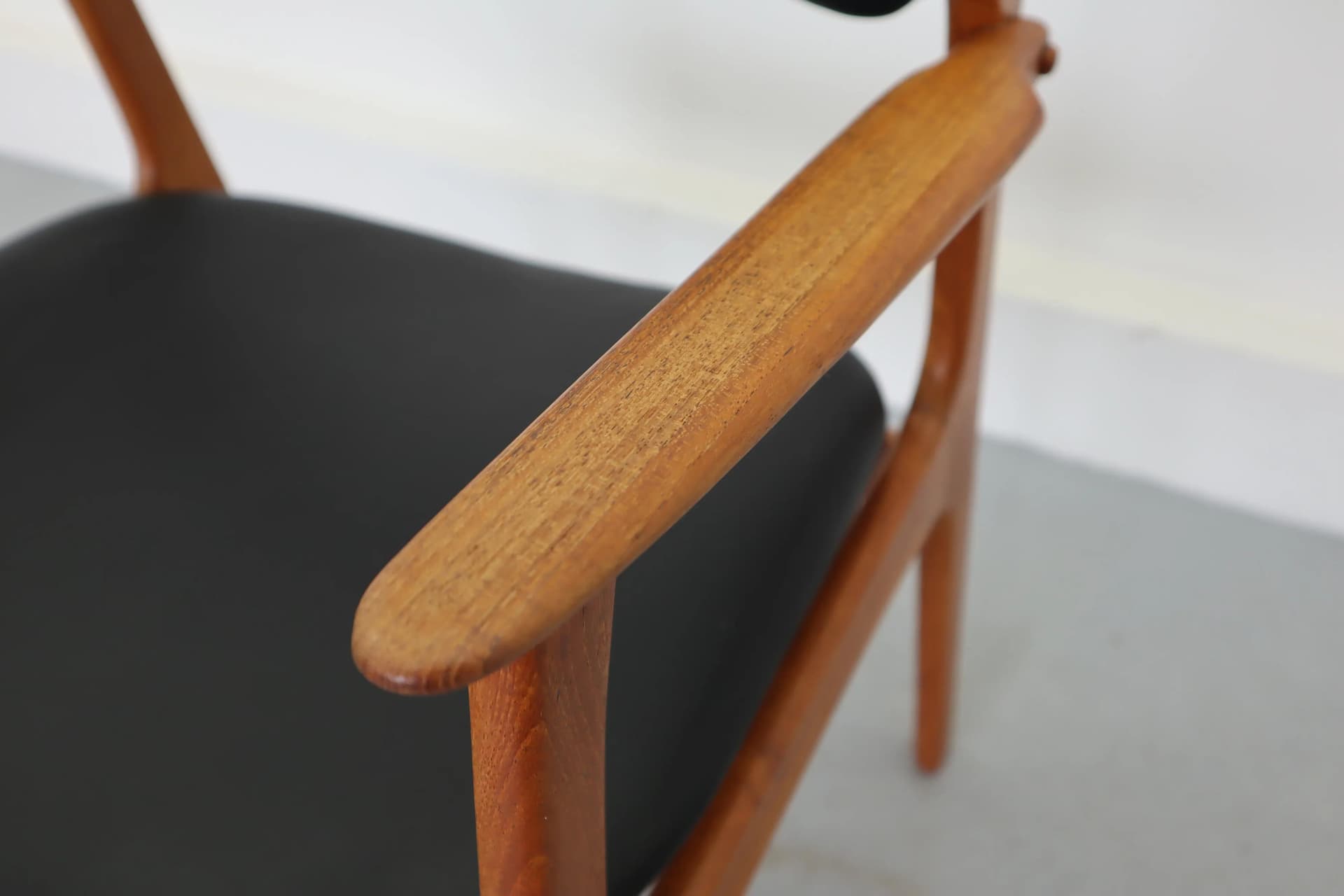 Chair, brown teak, black leather, by E. Buch, Denmark, 1960s. - 15822