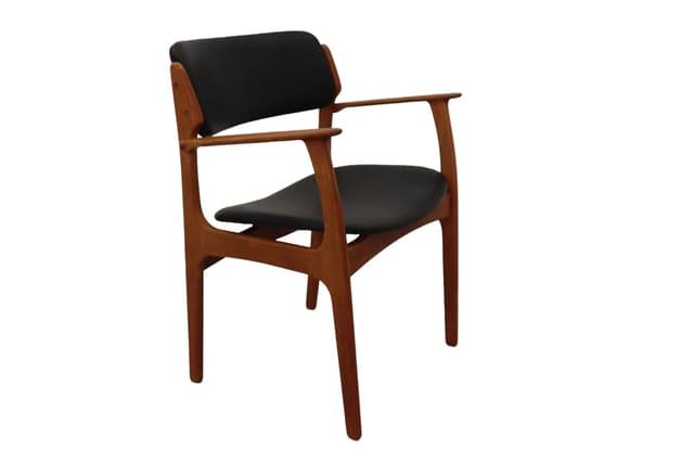 Chair, brown teak, black leather, by E. Buch, Denmark, 1960s. - DIMENSION