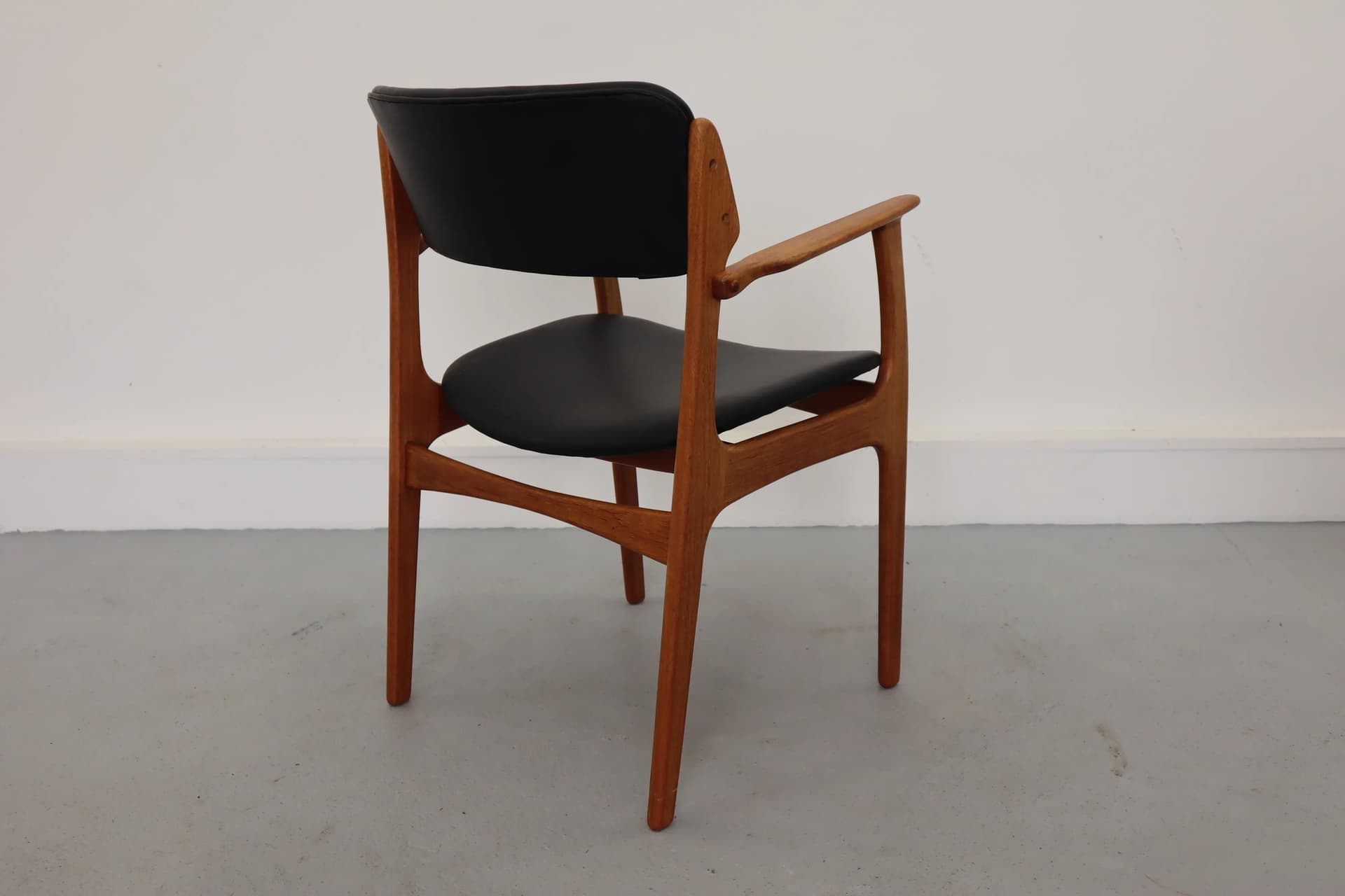 Chair, brown teak, black leather, by E. Buch, Denmark, 1960s. - 15828