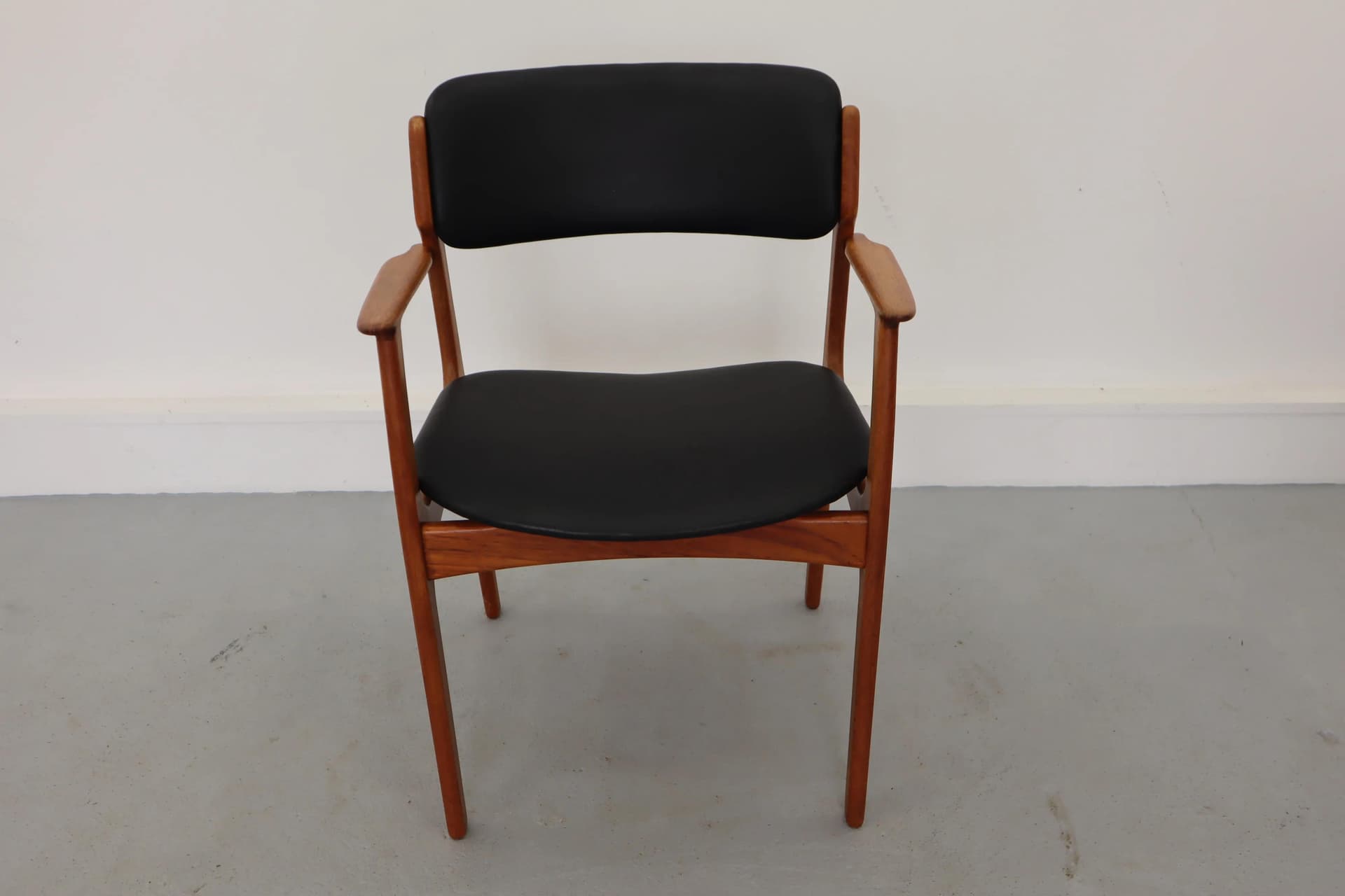 Chair, brown teak, black leather, by E. Buch, Denmark, 1960s. - 15826