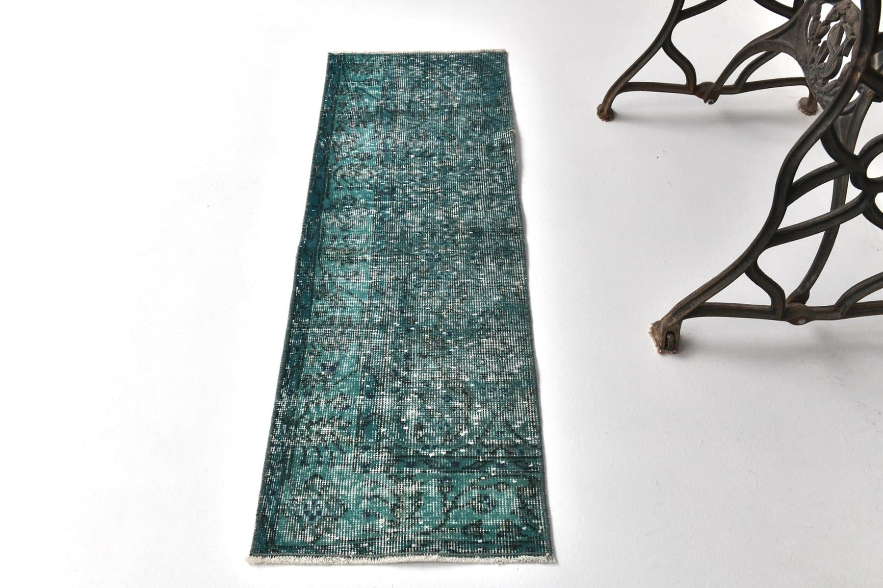 Chodnik 132x45 cm, turkusowy, wełna, lata 70. - 215893