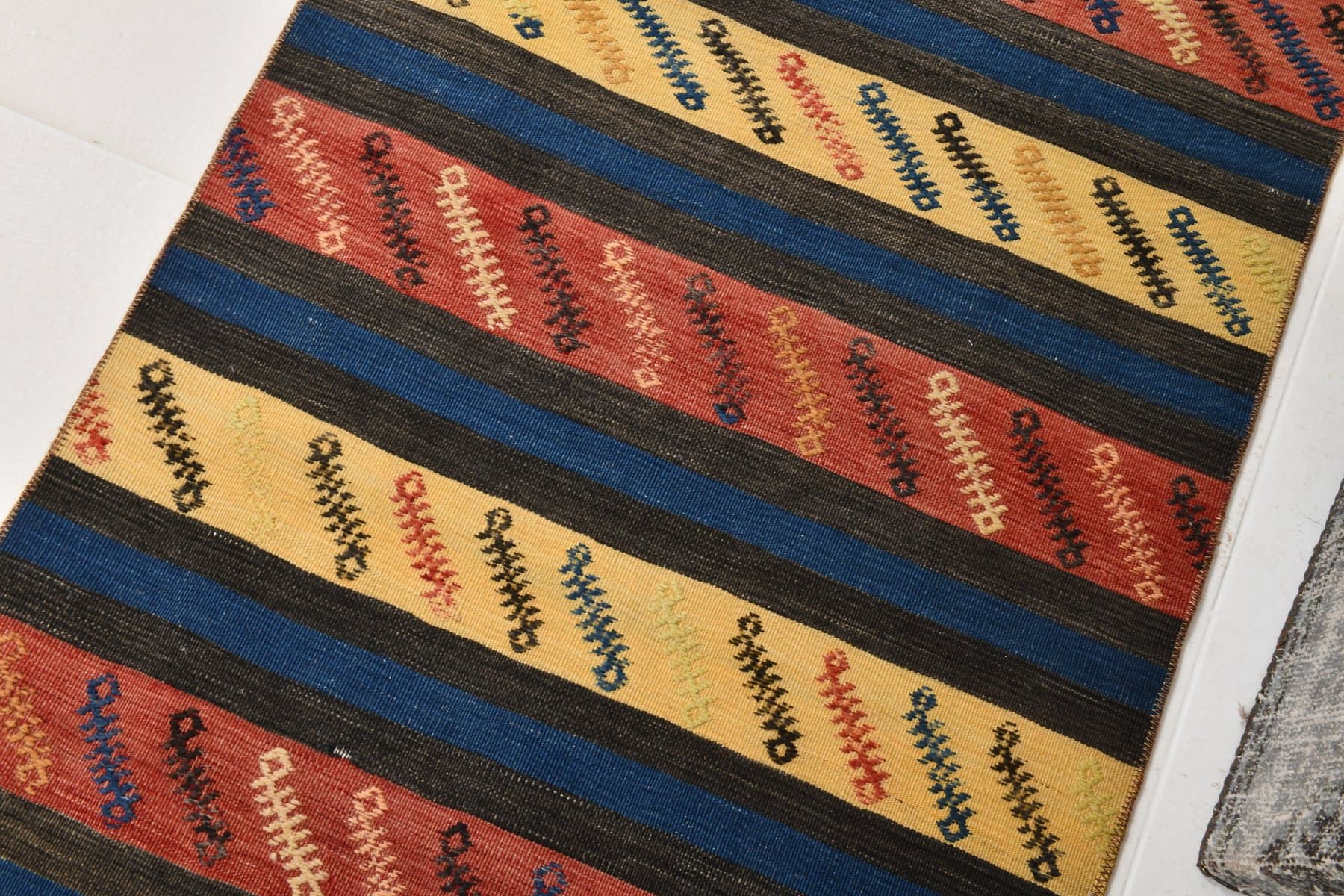 Chodnik 353x90 cm, granatowy, czerwony, wełna, lata 70. - 215885