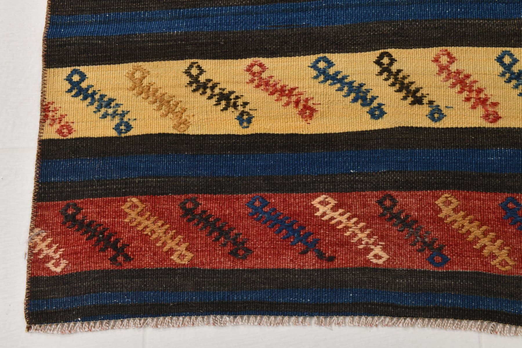 Chodnik 353x90 cm, granatowy, czerwony, wełna, lata 70. - 215888