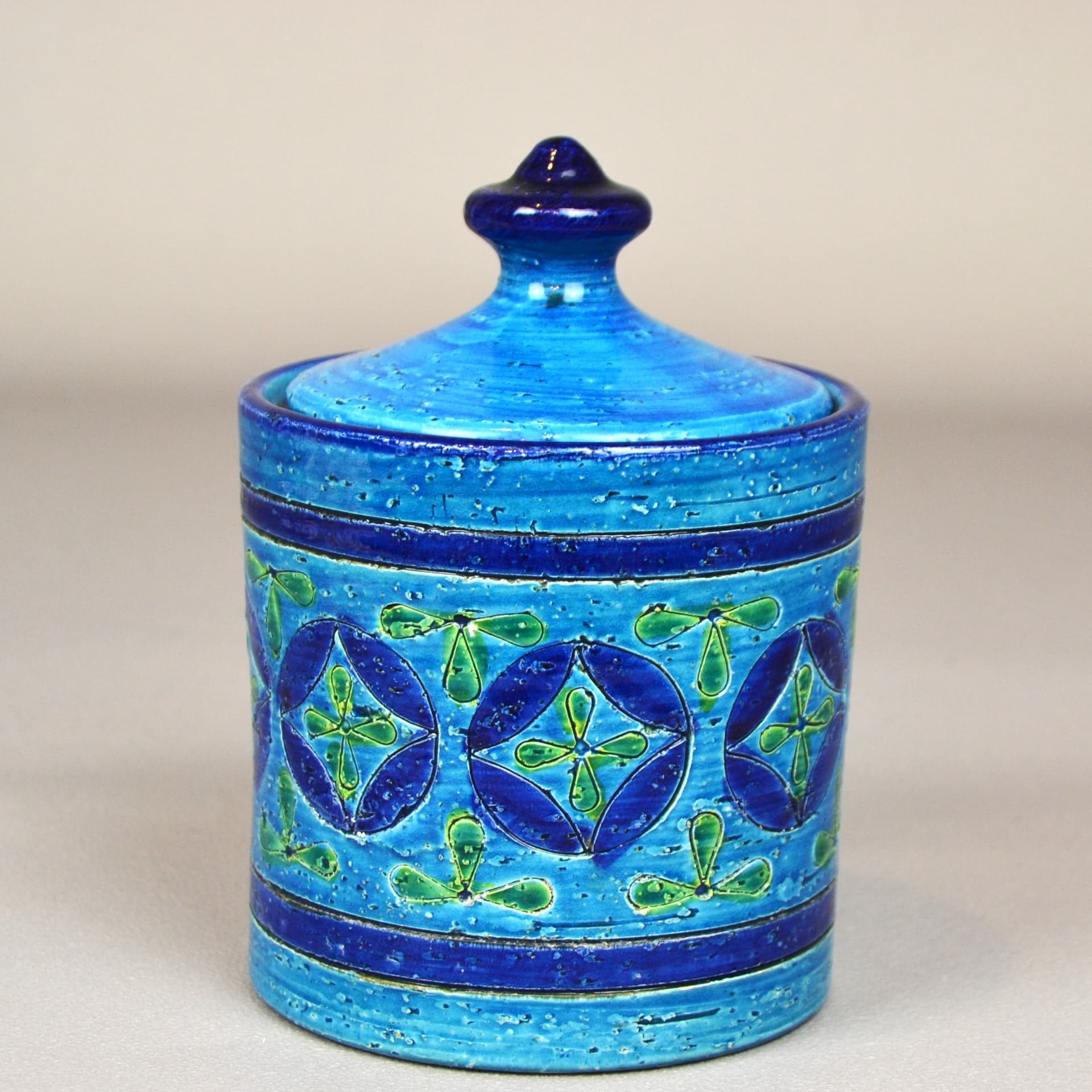 Pojemnik Rimini Blu, turkusowa ceramika, proj. A. Londi, Bitossi, Włochy, lata 60. - 61