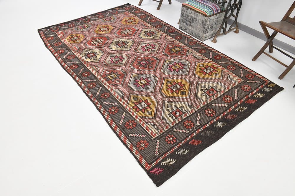 Kilim 166x278 cm, brown, wool, 1970s - 215845